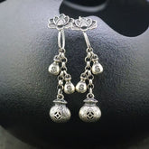 Classic Boho Floral & Fringe Earrings | Antique Style Lotus & Fortune Pouch Statement Ear Studs for Women